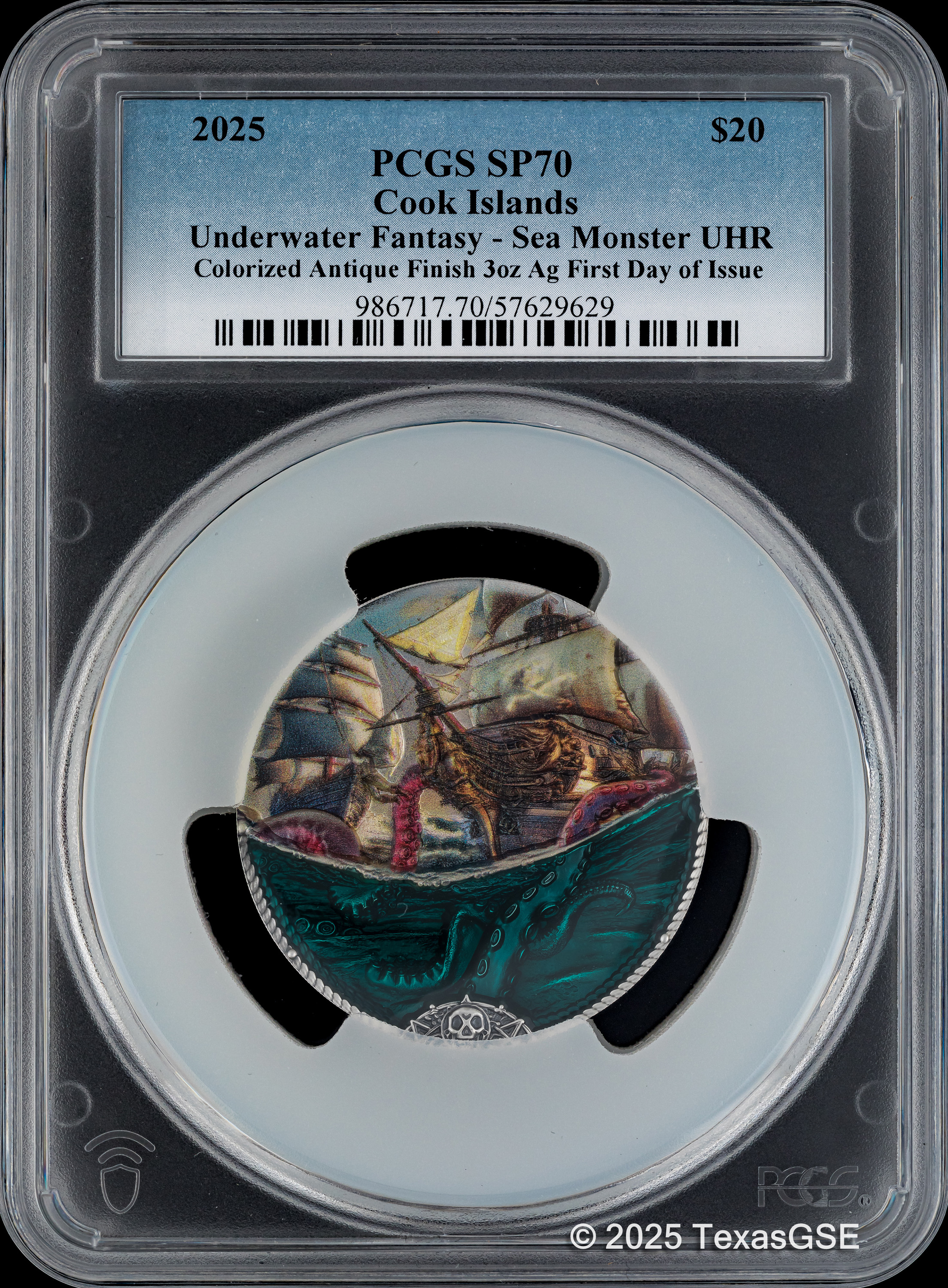 2025 Cook Islands 3oz Silver $20 Underwater Fantasy - Sea Monster